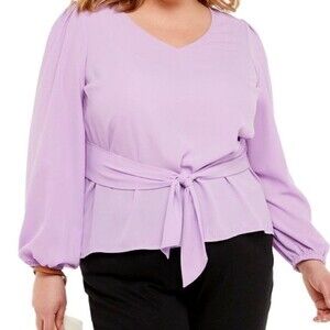 EVRI Lilac Lavender Belted Long Sleeved Elastic Cuff Tunic  Blouse 3X